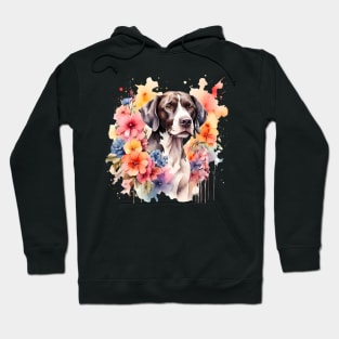 A pointer dog decorated with beautiful watercolor flowers Hoodie